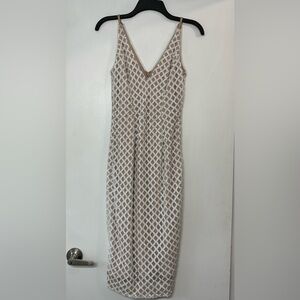 Dress the Population White and Tan Midi Dress